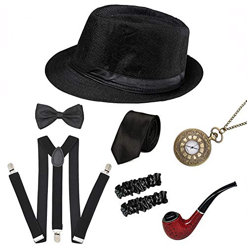 CHUANGLI 1920S Mens Great Gatsby Accessories Set Roaring 20s 30s Retro Gangster Costume