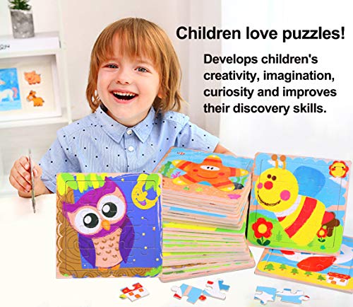 Puzzles Toys for Kids for Age 3-5, 16 Pieces Vibrant Wooden Animals & Vehicle Kids Educational Puzzles for Toddlers, Set of 6 Preschool Puzzle Autism Children Puzzles Learning Toys - Thumbnail 5