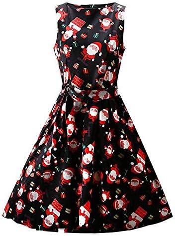 Byste Women Santa Snowman Christmas Dress Sleeveless Swing Retro Dresses, Xmas Gift for Mothers Wives