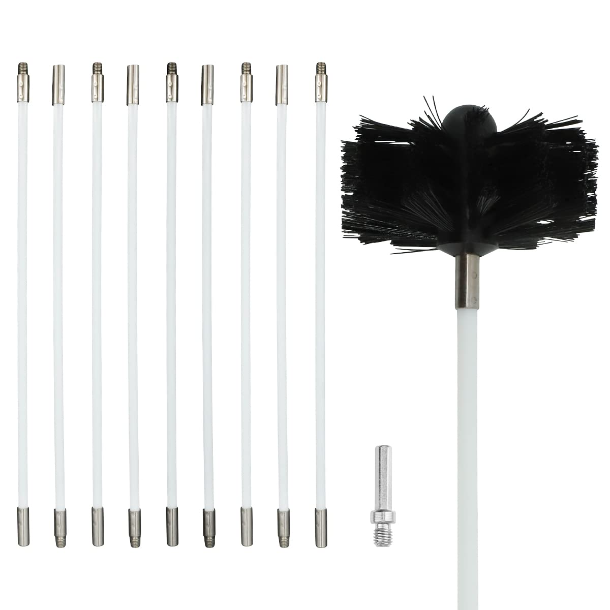 Chimney Sweep Kit,Fireplace Cleaning Brush Kit,Include 9 Flexible Nylon Rods,1 Brush Head,1 Drill Connector,41cm