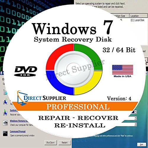 WINDOWS 7 - 64 Bit DVD SP1, Supports PROFESSIONAL Recover, Repair, Restore or Re-install Windows to Factory Fresh!