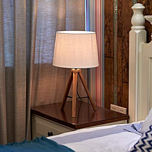 MOTINI Modern Tripod Table Lamp Besides Desk Lamp 21" Bamboo with White