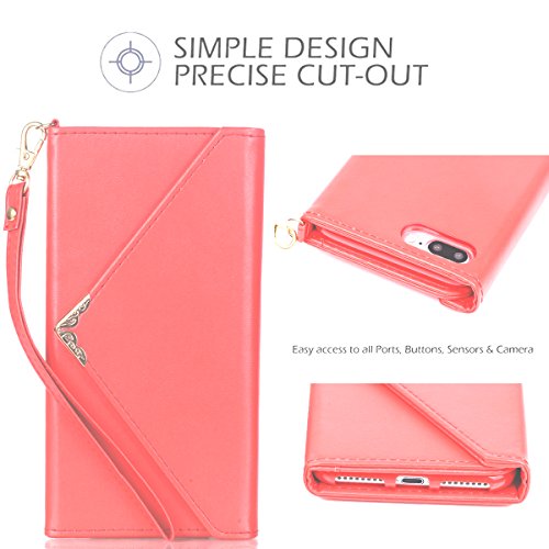 IPhone 7 Plus Wallet Case, Rejazz [Red] Envelope Flip Handbag Shell Women Wallet PU Leather Magnetic Folio Detachable Cover Cases with Credit Card ID Holders Wrist Strap for Apple Iphone 7 Plus 5.5"  - Thumbnail 3