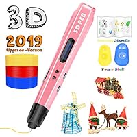 3D Printing Pen for Kids,Ezgogo 3D Drawing Doodle Printer Pen 【2019 Christmas Version】Non-Clogging Bonus PLA Filaments Stencil eBook Best Gift for Children Adults Arts Crafts DIY Doodling(Pink)