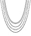 LOYALLOOK 4Pcs Womens Mens Stainless Steel Chain Necklace Mega Pack Rolo Figaro Rope Curb Chain Set 16-24
