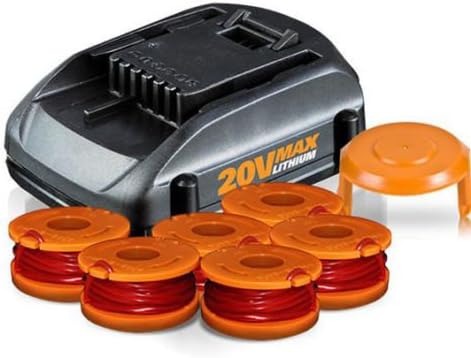 PutIn Worx: 20V Lithium Tune Up Kit (1) Battery, (1) 6pk Spools, (1) Cap Cover