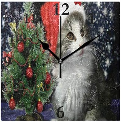 SHNUFHBD Silent Wall Clock Red Hat Kitten Home/Office/Kitchen/Bedroom/Living Room 7.877.87Inch