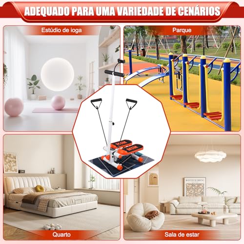 Mini Stepper Adequado para Senhoras com Monitor em Lcd, Mini Stair Stepper com Guidão e Suporte Celular, escada com faixas de resistência, Escada Ergometrica Academia, Stepper Simulador de Caminhada