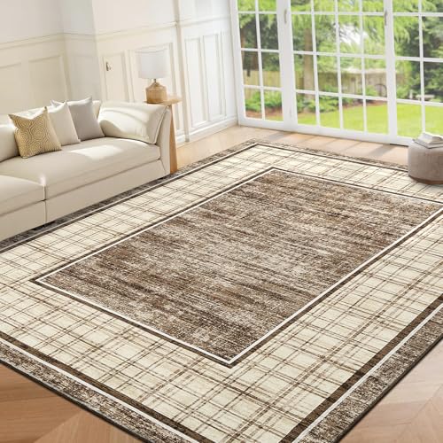 COZYLOOM Modern Area Rugs 4x6 Ultra-Soft Throw Rugs, Contemporary Plaid Accent…
