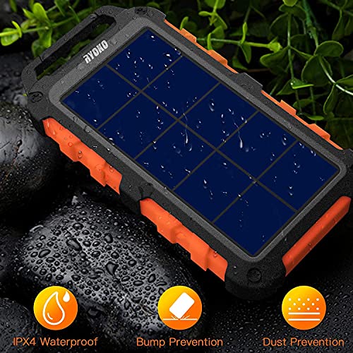 Solar Power Bank, 10000mAh Portable Solar Charger Ipx4 Waterproof Phone