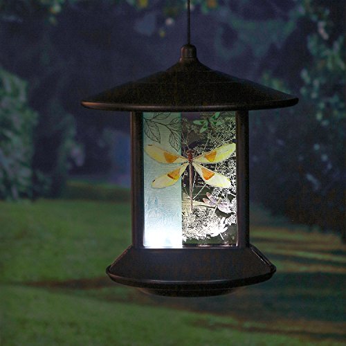 CEDAR HOME Hanging Solar Bird Feeder Outdoor Garden Decorative Water Proof Glass Pet BirdFeeder with Eave, Iridescent Dragonfly - Thumbnail 5