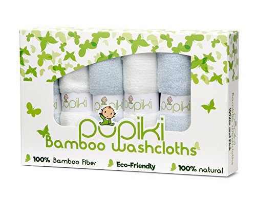Pupiki Baby Washcloth Set: Ultra-Soft 6-Pack 100% Organic Bamboo Baby Washcloths/ Hypoallergenic, Reusable, Extra-Absorbent 10”X10” Infant Wipes for Boys & Girls/Great Baby Shower Gift / White & Blue