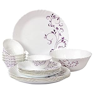 Cello Imperial Lilac Orchid Opalware Dinner Set, 19 Pieces, White
