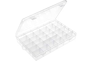 BUDREU 1pack 36 Grids Plastic Clear Organizer Box bead Storage Containers with Adjustable Dividers for Craft Jewelry Fishing Tackles Parts Storage with 1 Sheets Label Stickers
