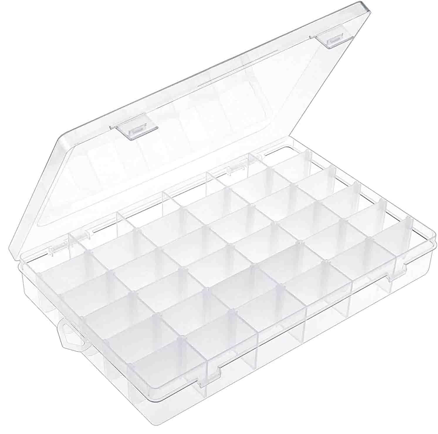 Photo 1 of 1pack 36 Grids Plastic Clear Organizer Box bead Storage Containers with Adjustable Dividers for Craft Jewelry Fishing Tackles Parts Storage with 1 Sheets Label Stickers