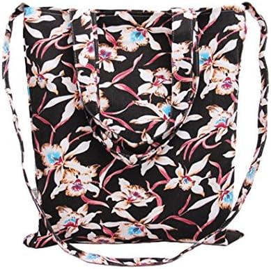 Nuni Women's Orchid Floral Pattern Canvas Tote Mix Tote Bag Crossbody Bag