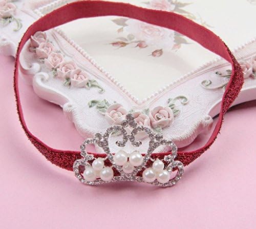 Inspiring Life Crystal Pearl Baby Tiara Headband, Girl, Toddler, Wedding, Photography (Red band)