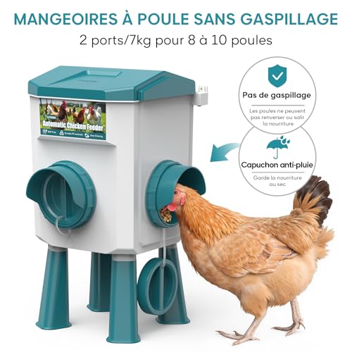 CHAMUTY 7 kg Automatic Chicken Feeder with No Waste 2 Ports, Chicken Seed Dispenser, Automatic Chicken Feeder for Chickens, Ducks, Geese, Birds