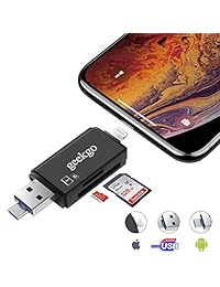 Geekgo - Lector de tarjetas SD, Micro SD TF, lector de tarjetas de memoria USB, adaptador de cámara de juego, visor para iPhone, iPad, iOS y Android Mac, compatible con Lightning Micro USB OTG 3 en 1 (negro)