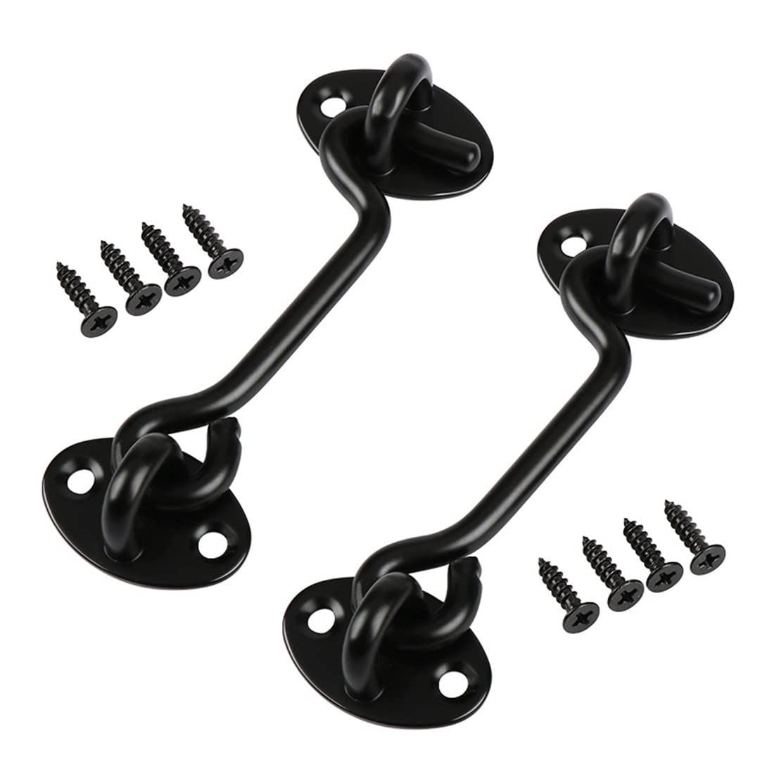 Sumbirg 2 Pcs Cabin Hooks Gate Hook Lock Hook and Eye Latch Stainless Steel Heavy Duty Gate Latch for Door,Window,Garage(Black)