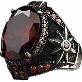 925 Sterling Silver Garnet Stone Compass Detailed Men Silver Ring, Garnet Stone Men's Ring, Handmade Engraved Men's Silver Ring, Turkish Silver Ring gifts for men handmade rings valentines day gift