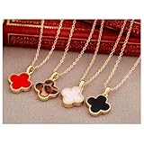 HuaYang Hot Korean Fashion Enamel Lucky Clover Shape Necklace Pendant(4Pcs: White/Black/Leopard/Red)