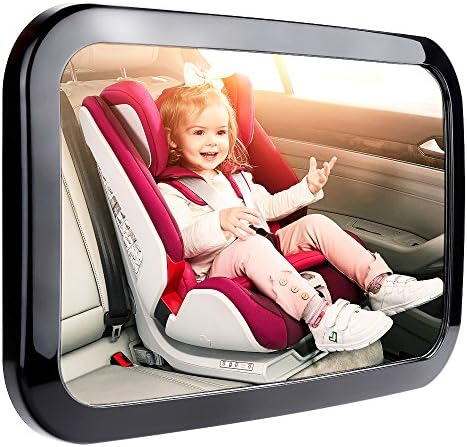 Anpress Baby Car Mirror for Rear Facing Infant, 360 Degree Crystal Clear View Back Seat Baby Mirror Newborn Safety Secure Double Strap Baby Mirror - Adjustable, Secure and Shatterproof (Black)