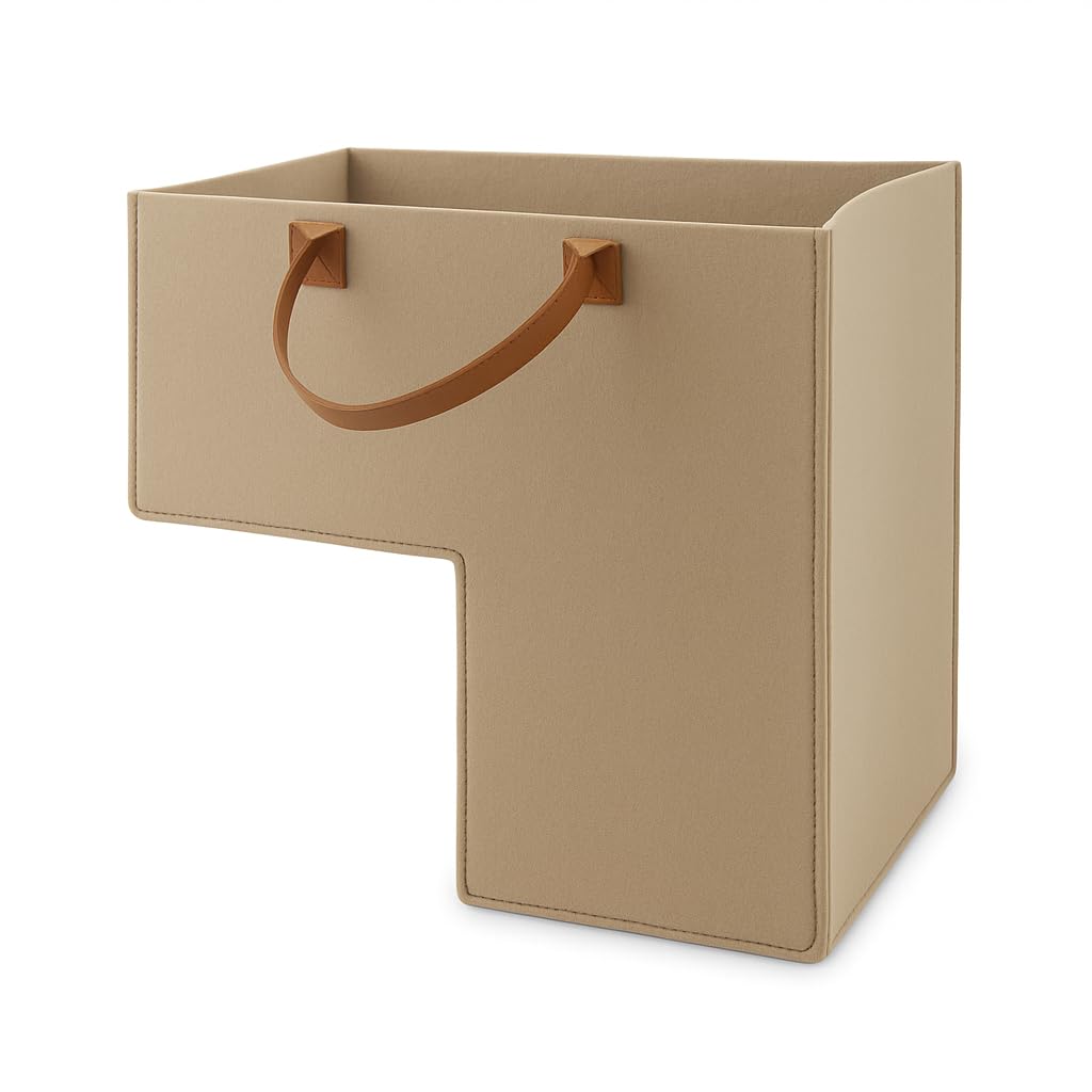 Photo 1 of –Felt Staircase Organizer for Home Storage – Large Capacity Stair Step Basket with Handles – Space Saving Solution for Clothes, Toys, Books, Mail – Dark Grey / Light Grey / Beige (beige)