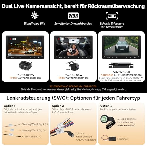 ATOTOOUT 9 Inch Android Car Stereo Double Din (6GB/128GB), CarPlay/Android Auto Wireless, QLED Touch Screen, 4G, Wi-Fi, Bluetooth, USB, DSP, AMP, SUB, GPS & AI, 1080P Front and Rear Cameras, S8G2099UN