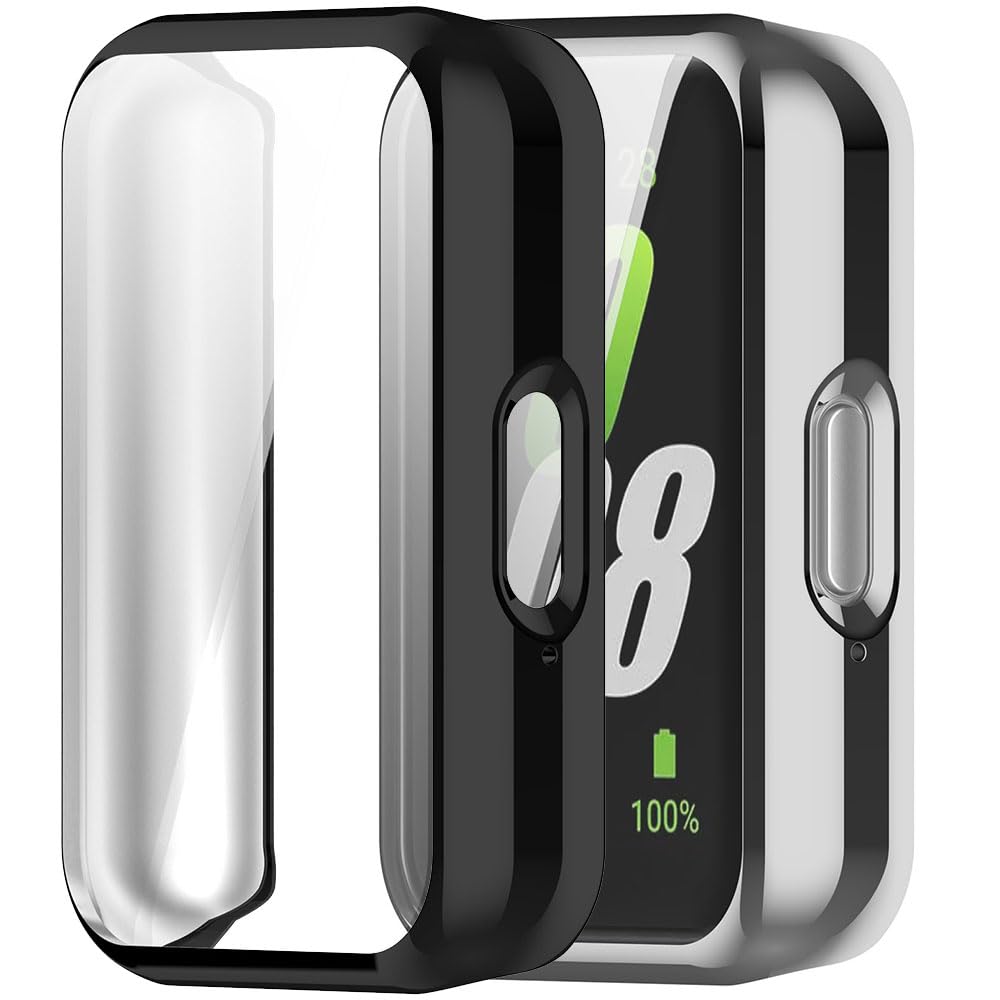 Msiall 2 Pieces Compatible with Galaxy Fit 3 Protective Case, Flexible Full Protection TPU Screen Protector, Anti-Scratch Screen Protector Case-Silver Black