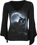 Spiral - Womens - MYSTICAL MOONLIGHT - V Neck Goth Sleeve Top Black