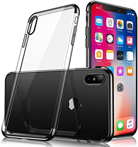 iPhone X Case, Nacycase Clear Soft TPU, Ultra-Thin [Slim Fit] Transparent Flexible Premium Cover for iPhone X/10 (Black Electroplated Frame)