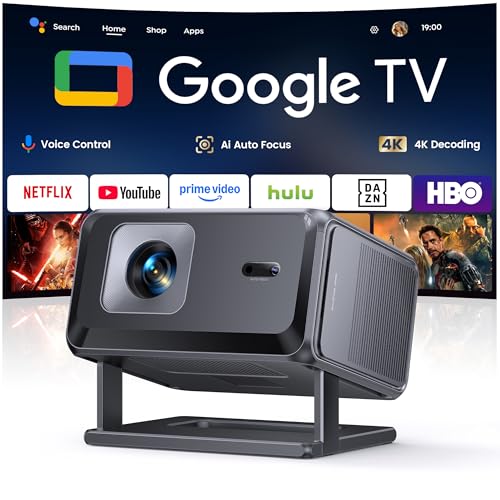 Projector 4K 【Google TV/Official Apps/Auto Focus/Keystone】Portable Projector App Integrated Language Control 1080P FHD Native, WiFi 6 & Bluetooth Smart Projector for Mobile/Outdoor/Home Cinema/Ceiling