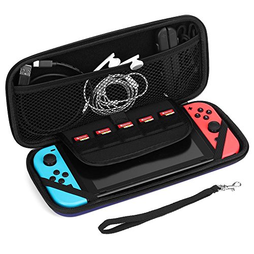 TNP Nintendo Switch Case - Carrying Case Shell Pouch Protective Cover Portable Travel Case Bag with Micro SD Card Game Card Slot Storage Accessories for Nintendo Switch (Blue)