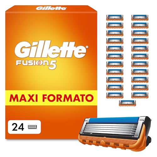Lamette Gillette Fusion 5, 24 Lamette Da Barba Di Ricambio per Rasoio Barba Manuale Fusion5, da 5 Lame, Rasatura Scorrevole con Striscia Lubrificante, Fino a 1 Mese di Rasatura per Lametta
