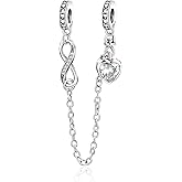 Annmors 925 Sterling Silver Charms Infinity Love Heart Safety Chain fit Bracelets Necklaces Dangle Beads with 5A Cubic Zirconia Christmas Valentine Mother's Day Gift for Women