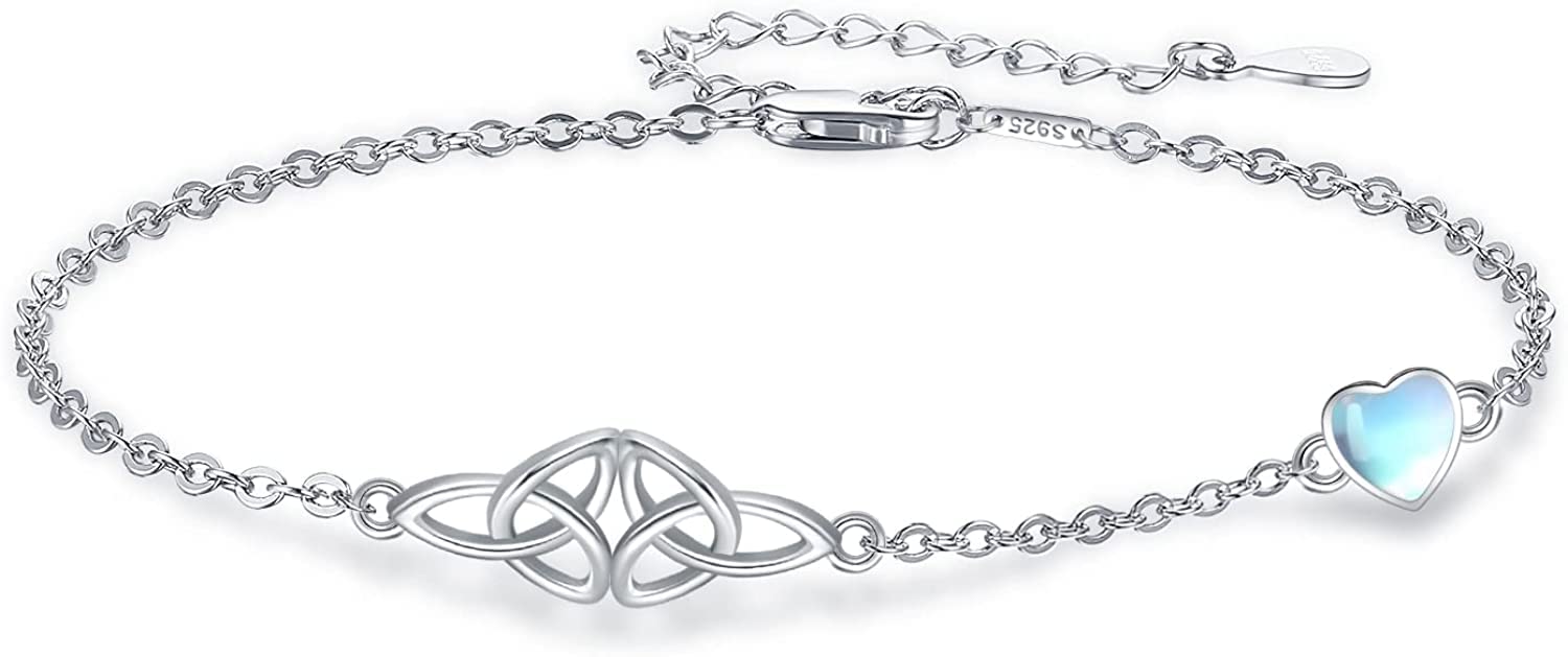 REDSUN Celtic Love Knot Bracelets 925 Sterling Silver Heart Bracelets Moonstone Adjustable Jewellery Ladies Lovers Gifts for Girls Daughter Children Valentine's Day Present