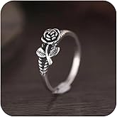 HUUGVBCO Tiny Rose Flower Vintage Silver Ring Stacking Rings for Women Small Dainty 925 Sterling Silver Ring Delicate Everyday Ring for Women Minimalist Personalized Jewelry(7)