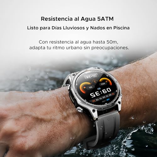 DOOGEEEco ANYWISEW1, Reloj Inteligente Militar para Hombre, GPS de Doble Banda 5ATM, Compatible con Android y iPhone, Pantalla AMOLED de 1,43", más de 170 Modos Deportivos