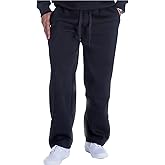 LeeHanTon Mens Fleece Sweatpants Open Bottom Basic Running Joggers Wide Leg Casual Loose Fit Athletic Pants with Pockets