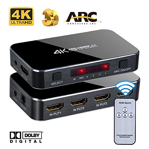 4K HDMI Switch Selector, 4 input 1 output 3D Support, ARC Audio Extractor, with Optical Toslink Audio Out for Home Theater / Multimedia Presentation / HDTV / DVD / PS3 / PS4 / STB / Bluray Player etc