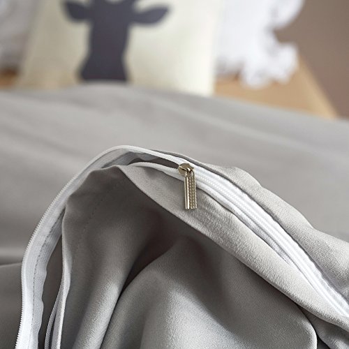 Queen Duvet Cover Set Lightweight Soft Solid Color 3PC Bedding Set with Exquisite Flouncing by Hyprest Light grey