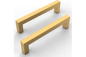 Amerdeco 10 Pack Brushed Gold Cabinet Pulls 5 Inch(128mm) Hole Centers Kitchen Cabinet Handles Cabinet Hardware Cupboard Handles Square Drawer Pulls SH0004