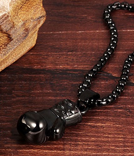 Hamoery Men Women Punk Stainless Steel Black Boxing Glove Chain Pendant Necklace(Black(Women)) - Thumbnail 2