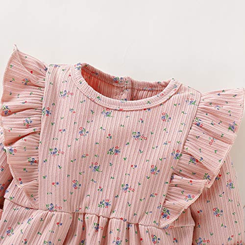 itkidboy Newborn Baby Girls Romper Jumpsuit Flower Long Sleeves Bodysuit + Floral Headband 2Pcs Outfit Set (BB-Pink, 3-6 Months)