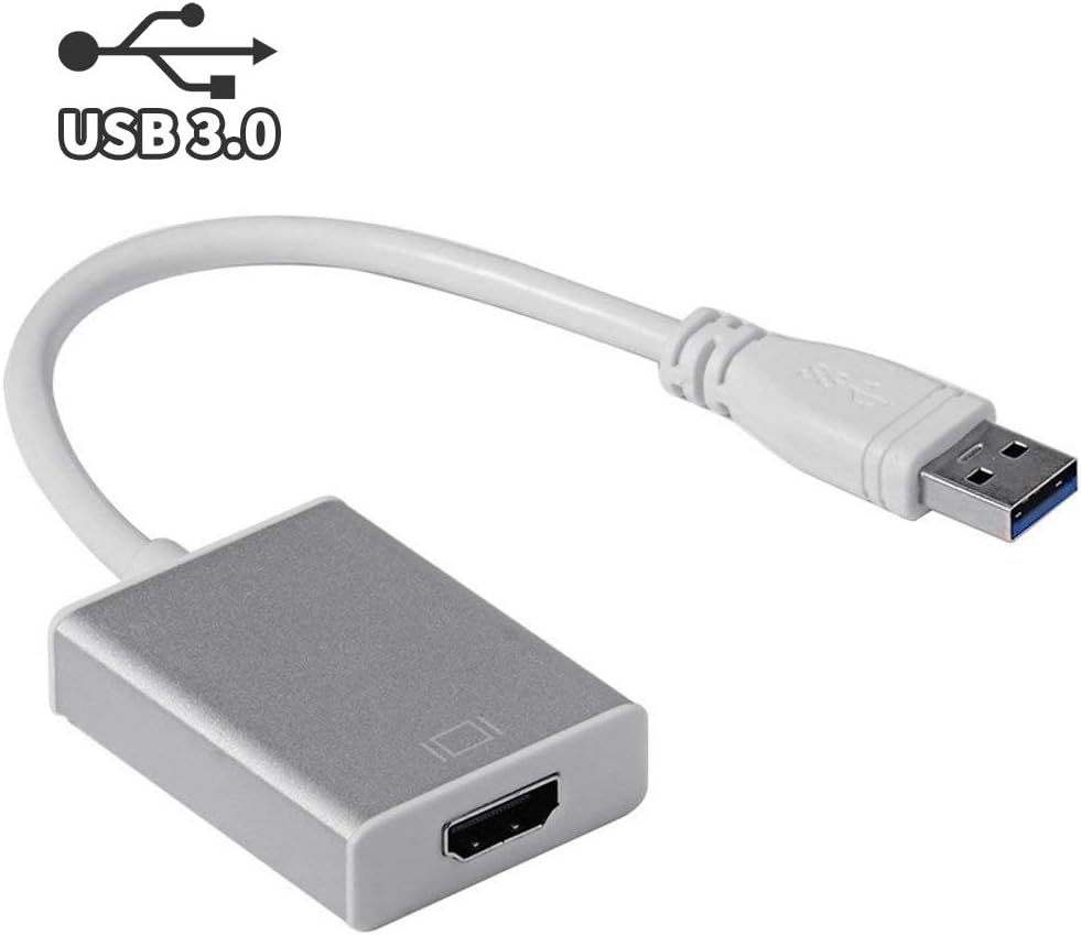 USB 3.0 to HDMI Adapter Cable Adaptor Converter for Laptop Computer Monitor Display HDTV TV Slide Projector Desktop with 1080P Audio Output Compatible Windows XP Win7 Win8 Win 10, Aluminum Silver