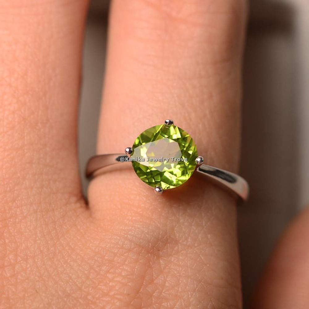 925 Sterling Silver Ring Peridot Ring Natural Green - UK