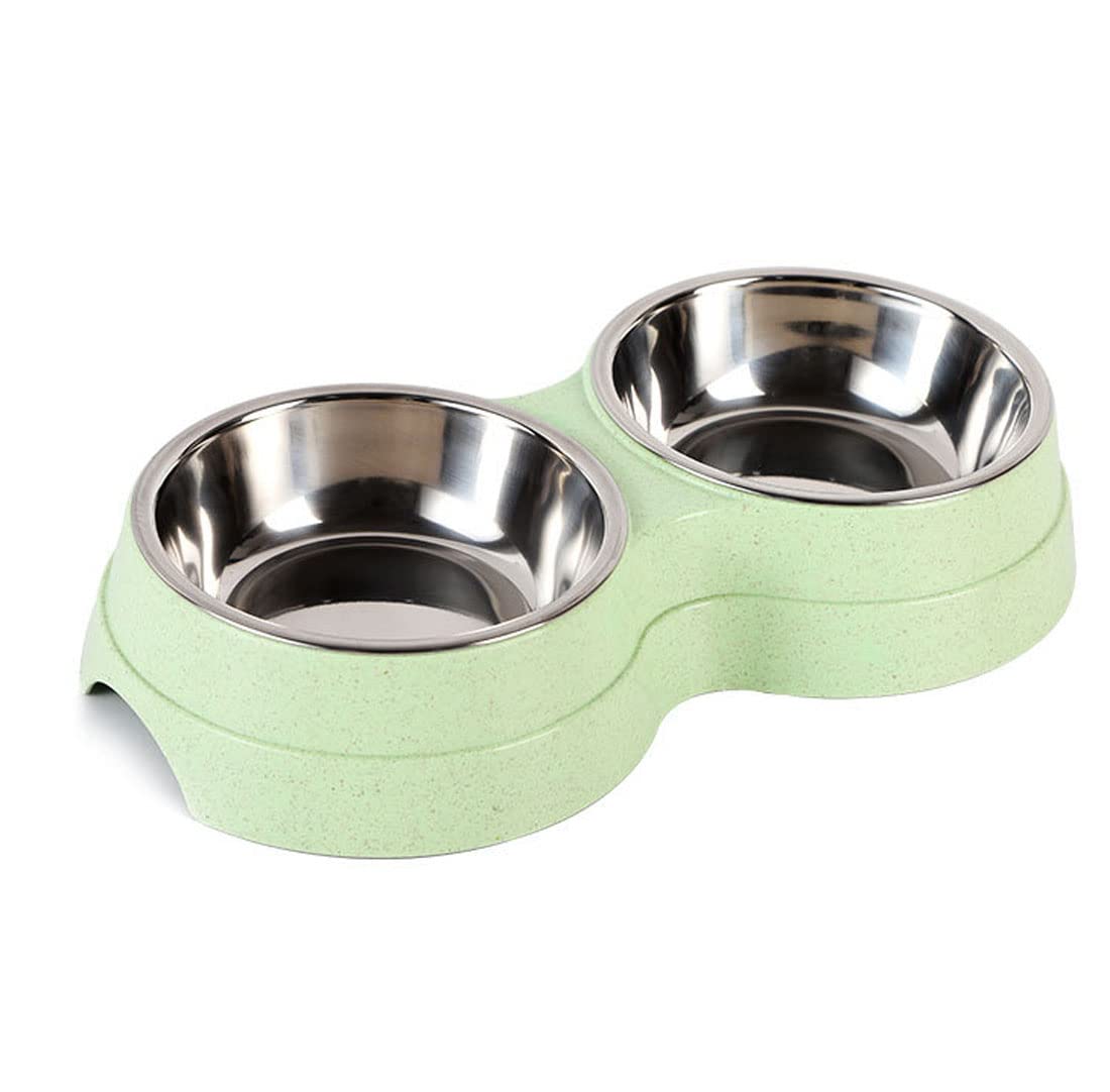Double Dog Bowl,Non Slip Removable Stainless Steel Double Bowl 2-IN-1 Dog Bowl with Non-spill For Small Dogs,Cats and Animal etc(S,Green)