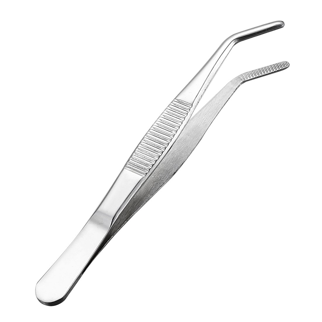Sourcingmap Stainless Steel Tweezers with Curved Serrated Tip, 5-Inch Length