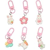 Pokinge 6Pcs Cartoon Bunny Pendant Keychain Creative Resin Hanging Keyring Cute Rabbit Carrots Keychain Ornament Kawaii Charm Backpack Ornament